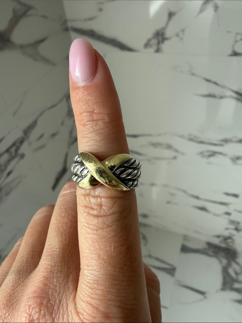 David Yurman Two-Tone Gold and Silver Crossover Ring